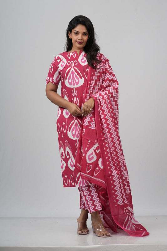 Berry Ikat Geometric Print Cotton Suit Set