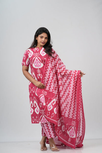 Berry Ikat Geometric Print Cotton Suit Set