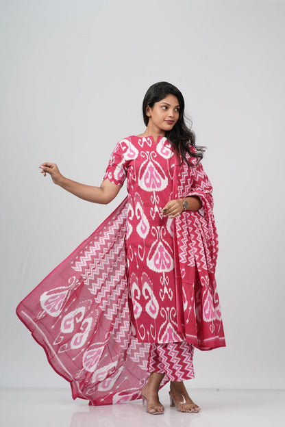 Berry Ikat Geometric Print Cotton Suit Set