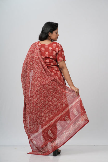 Red Floral Cotton Suit Set