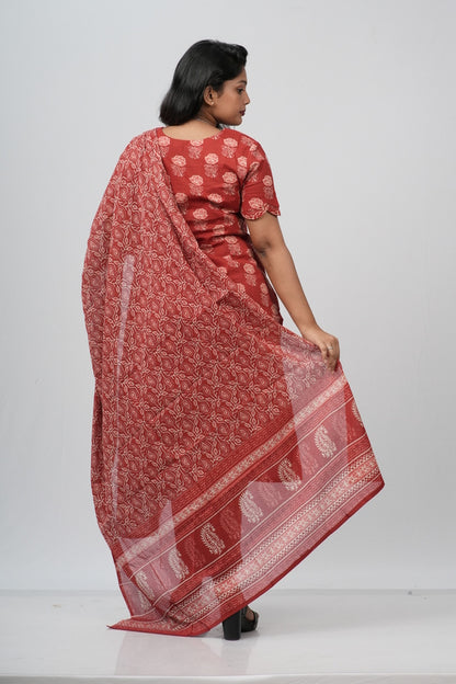 Red Floral Cotton Suit Set