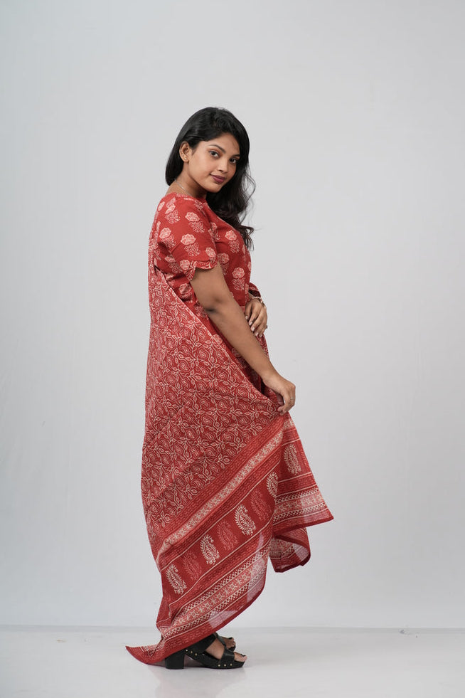 Red Floral Cotton Suit Set