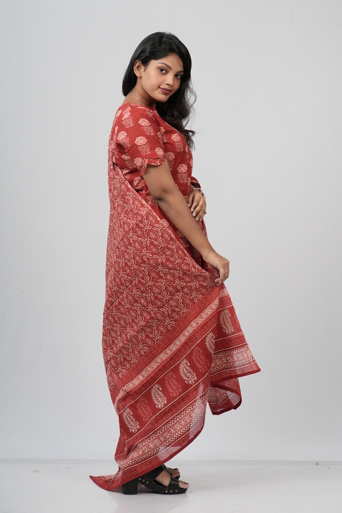 Red Floral Cotton Suit Set