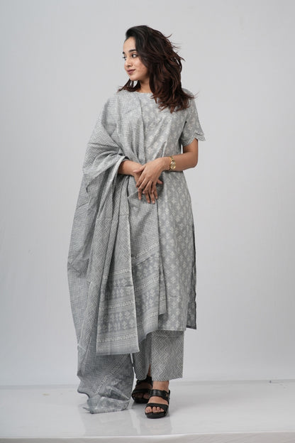 Silver Grey Chevron Cotton Suit Set