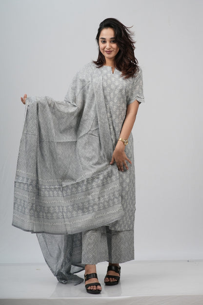 Silver Grey Chevron Cotton Suit Set