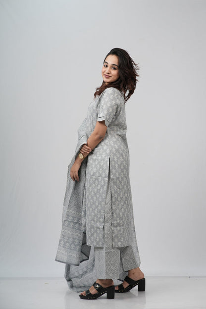 Silver Grey Chevron Cotton Suit Set