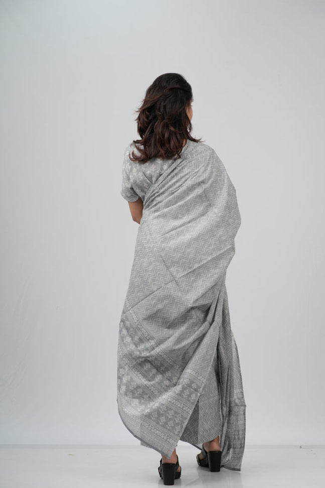 Silver Grey Chevron Cotton Suit Set