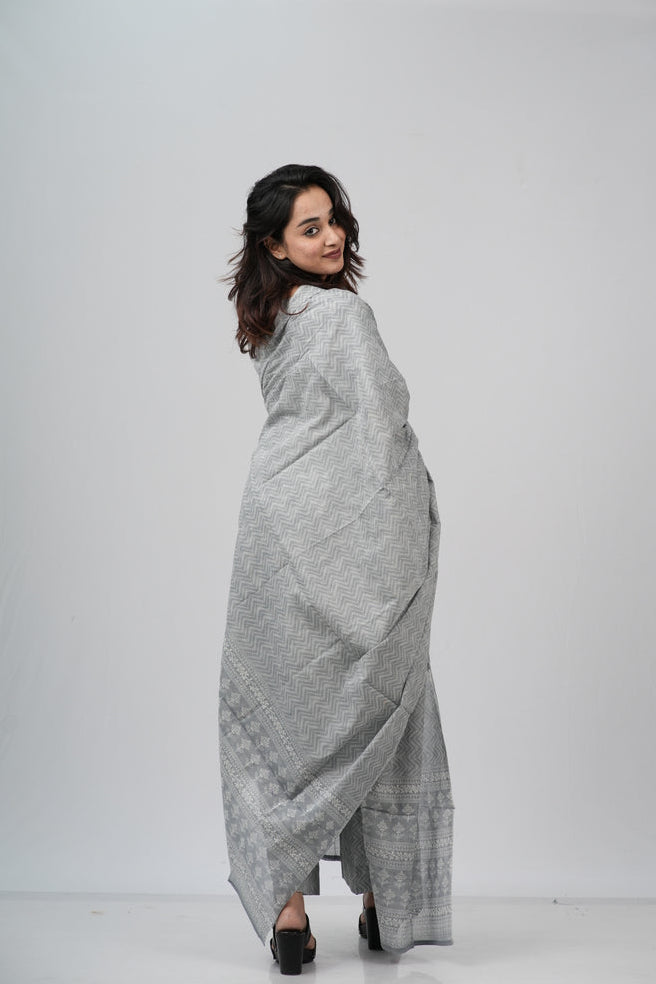 Silver Grey Chevron Cotton Suit Set