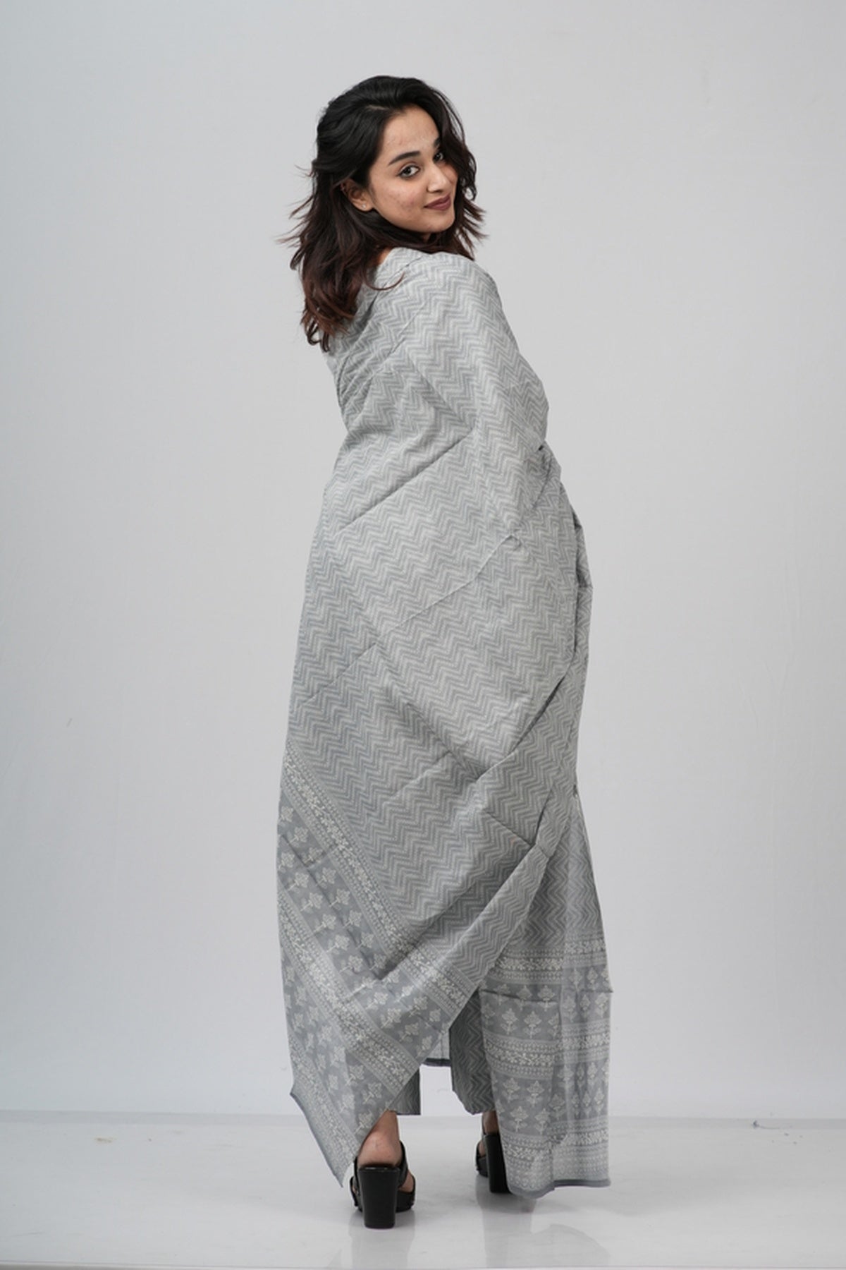 Silver Grey Chevron Cotton Suit Set