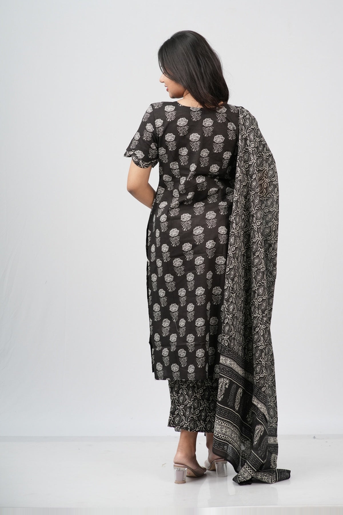 Midnight Bloom Hand Block Print Cotton Suit Set