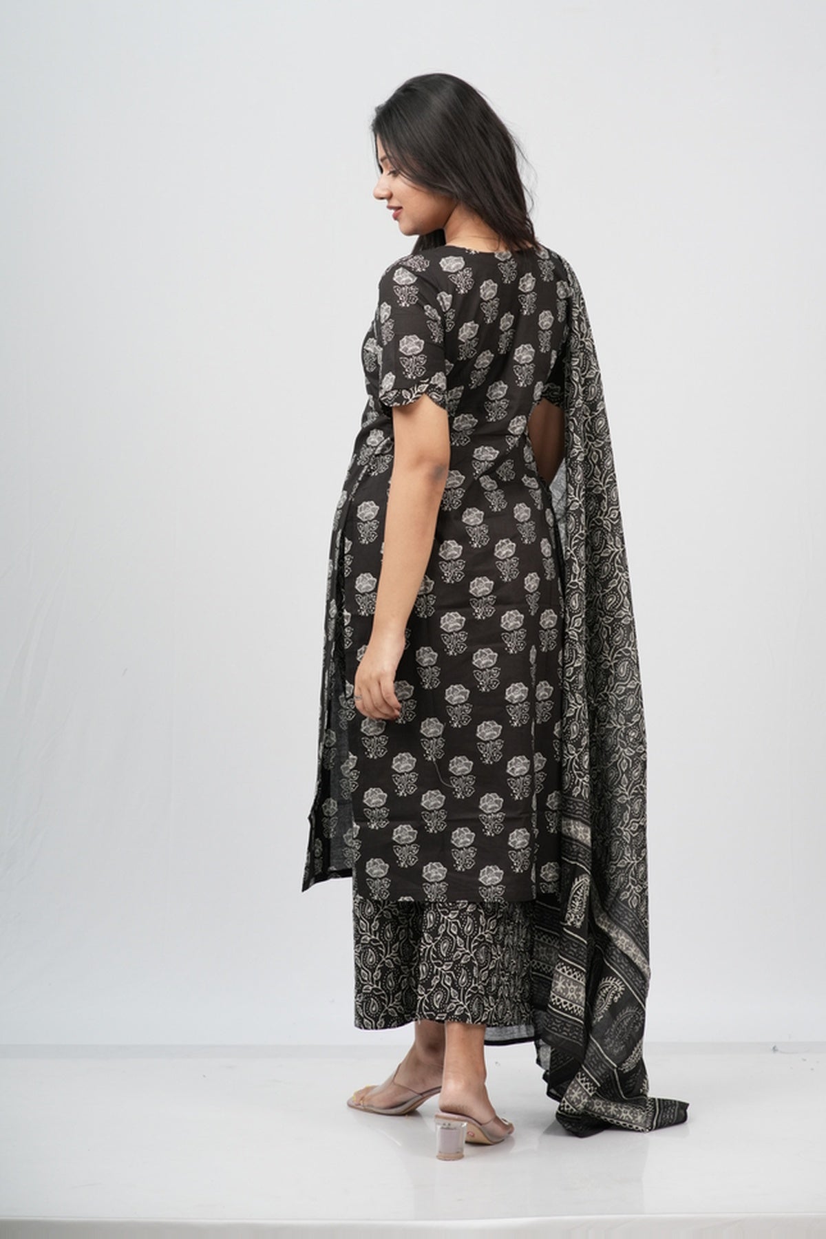 Midnight Bloom Hand Block Print Cotton Suit Set