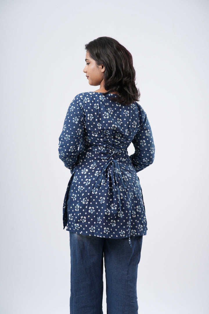 Women's Indigo Blue Handblock Cotton Short Kurti