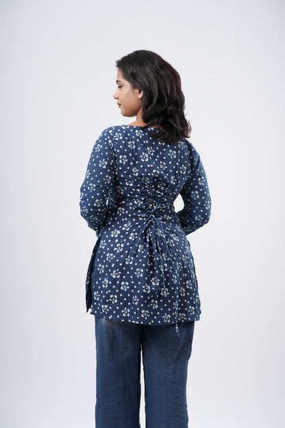 Women's Indigo Blue Handblock Cotton Short Kurti