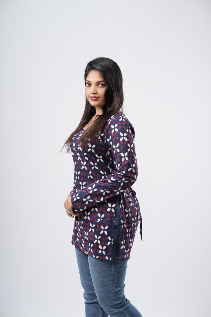 Women's Indigo Blue Handblock Cotton Short Kurti