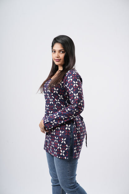 Women's Indigo Blue Handblock Cotton Short Kurti