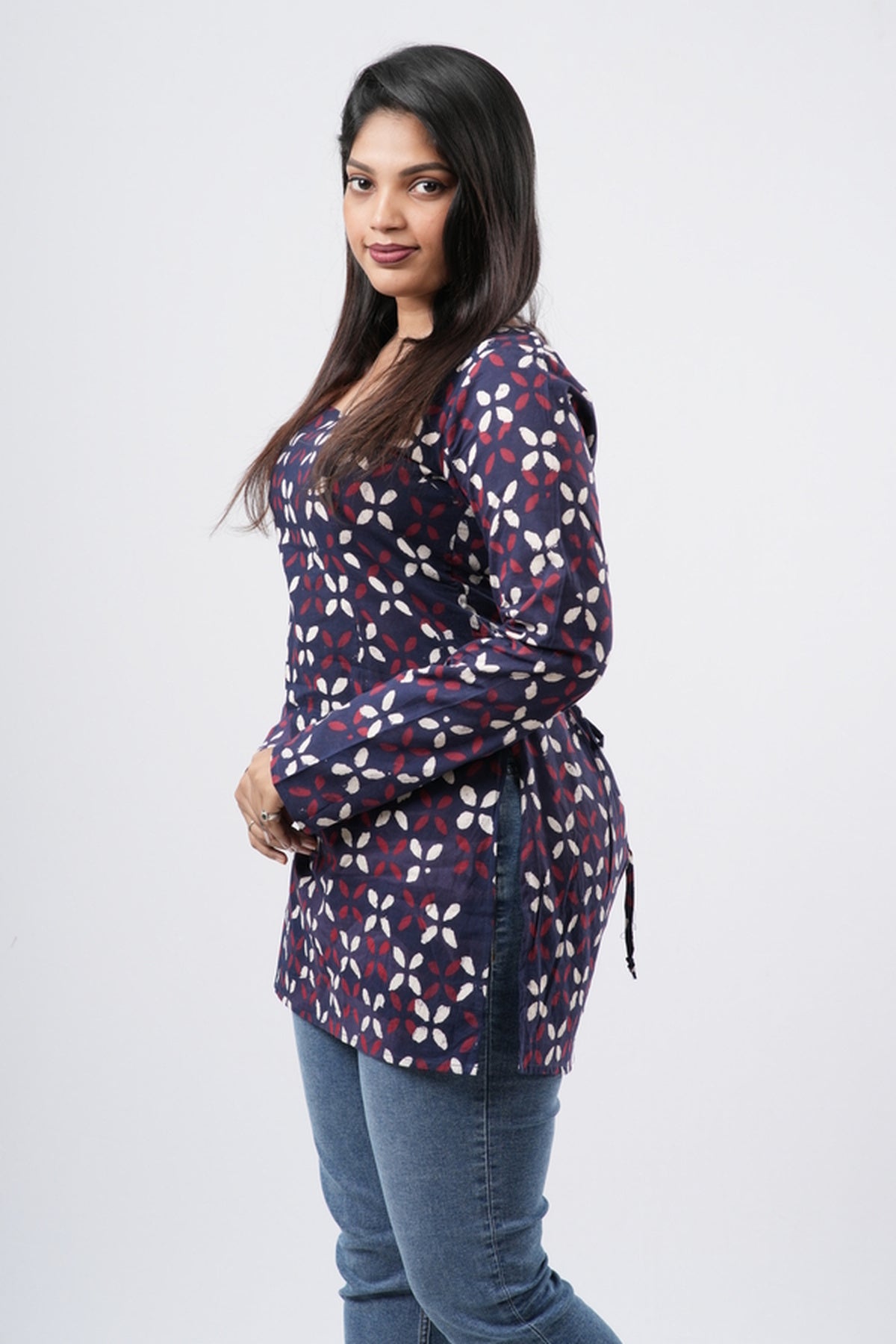 Women's Indigo Blue Handblock Cotton Short Kurti