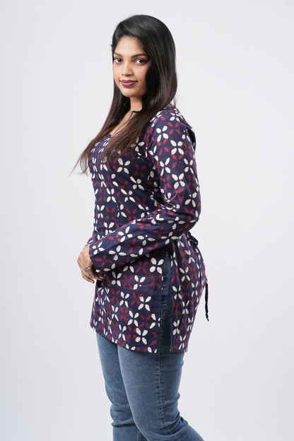 Women's Indigo Blue Handblock Cotton Short Kurti