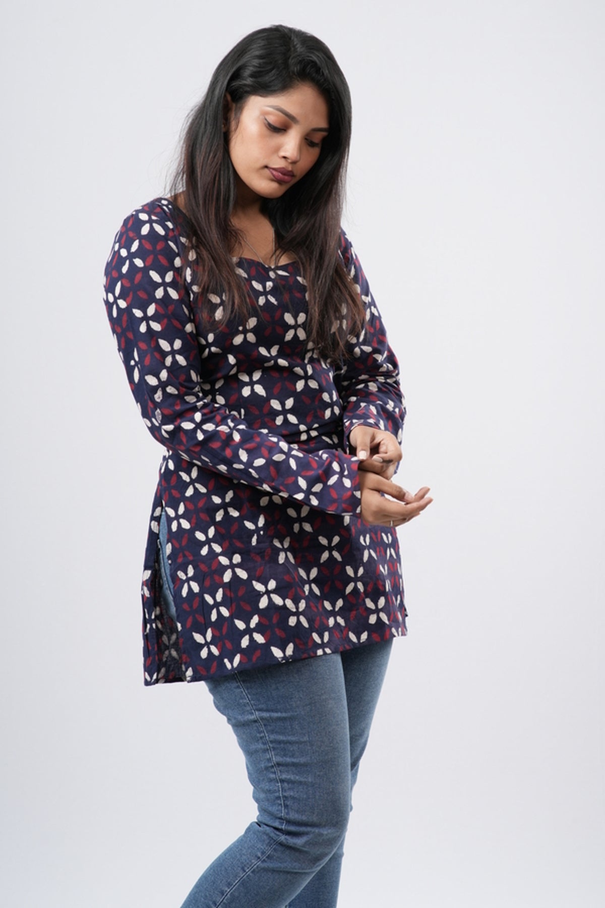 Women's Indigo Blue Handblock Cotton Short Kurti