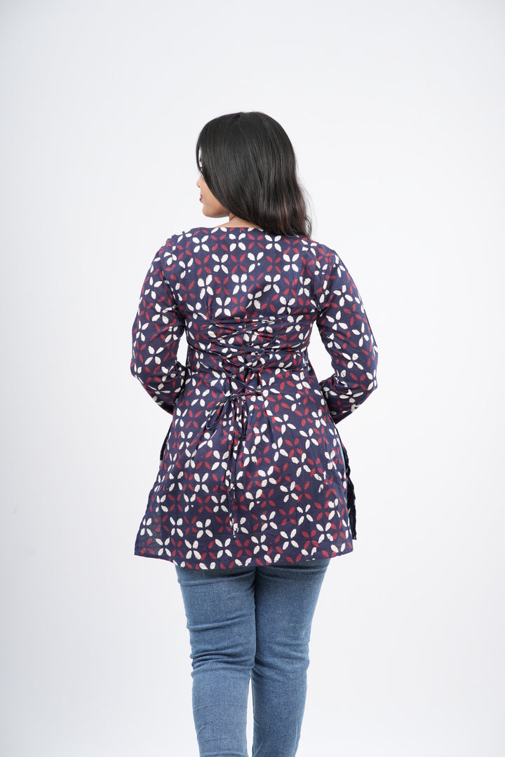 Women's Indigo Blue Handblock Cotton Short Kurti