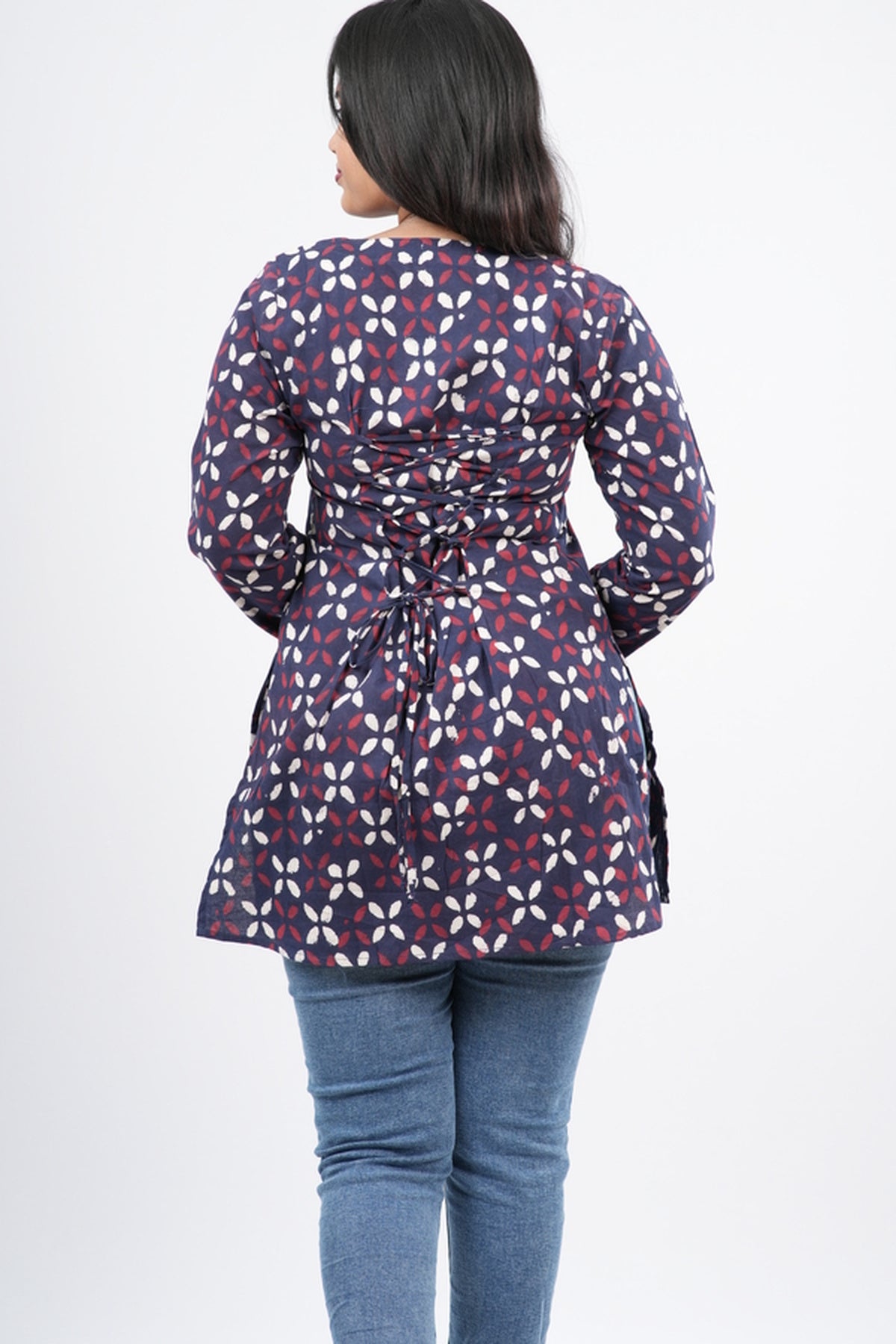 Women's Indigo Blue Handblock Cotton Short Kurti