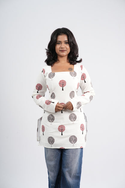 Women's Off-White & Pink Floral Cotton Short top