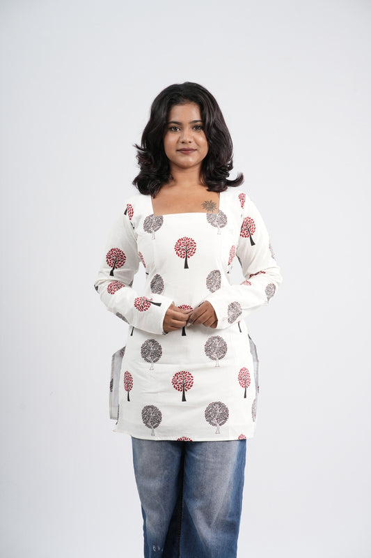 Women's Off-White & Pink Floral Cotton Short top