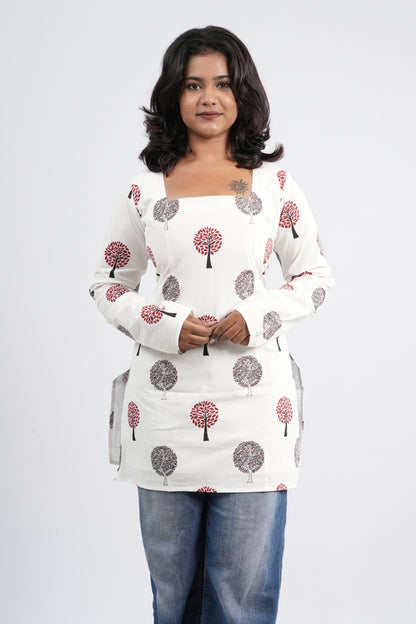 Women's Off-White & Pink Floral Cotton Short top