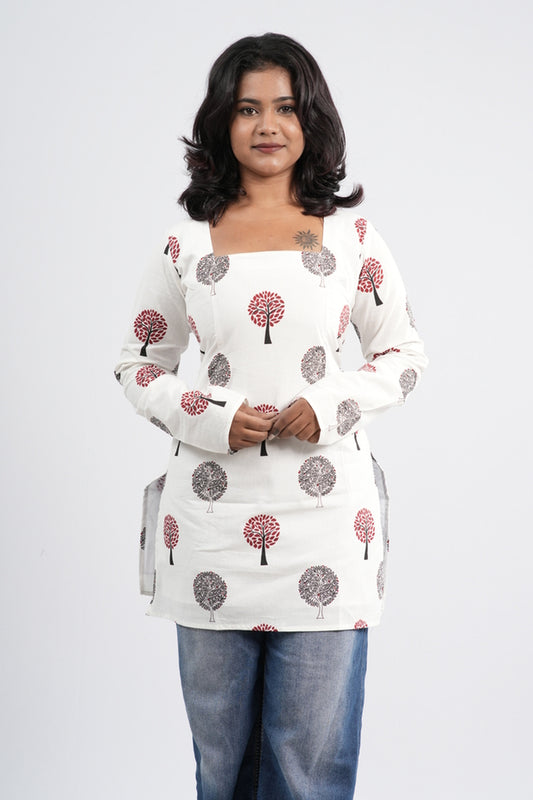 Women's Off-White & Pink Floral Cotton Short top