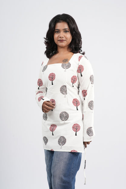 Women's Off-White & Pink Floral Cotton Short top